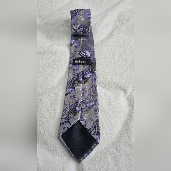 Brioni Men's Gray and Purple Paisley Tie - Picture 3 of 7